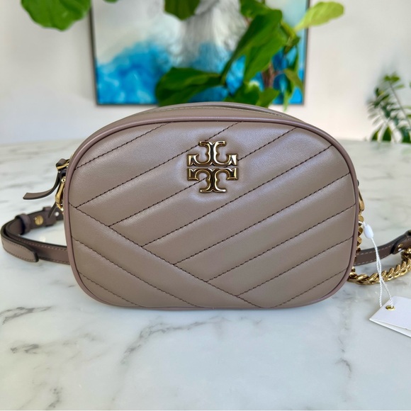 Tory Burch Handbags - NWT Tory Burch Kira Chevron Small Camera Crossbody Bag Classic Taupe Leather